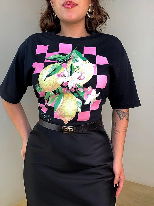 T-shirt Estampada Limões Malu Preta