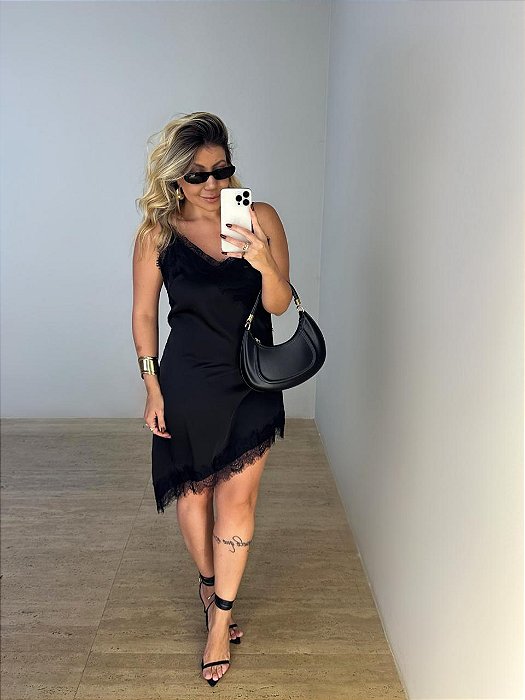 Slip Dress Cetim Luísa Preto