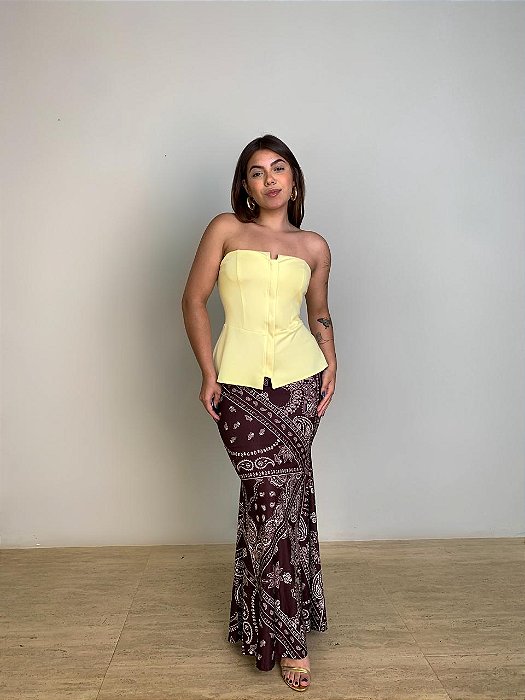 Saia Longa Estampada Nati Marrom