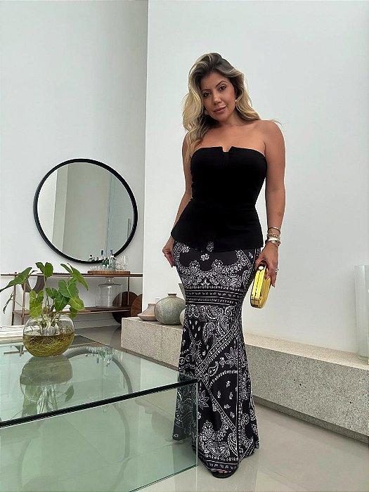 Saia Longa Estampada Nati Preta