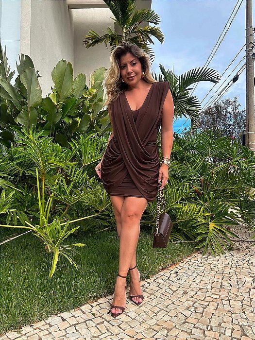 Vestido Curto Transpassado Lívia Marrom