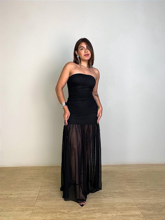 Vestido Longo Tule Preto
