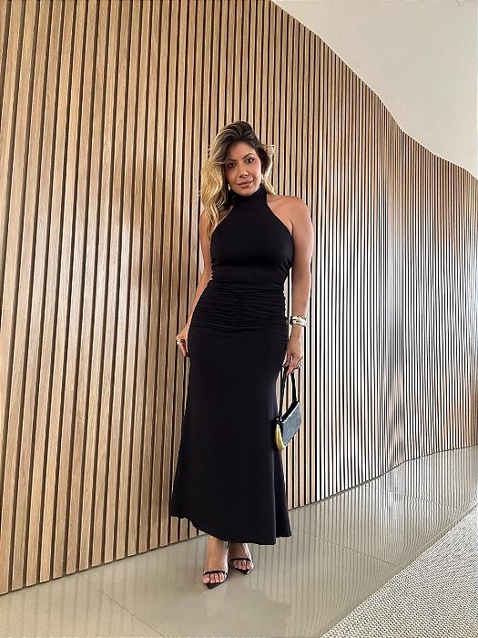 Vestido Midi Cava Entrada Preto
