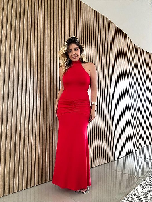 Vestido Midi Cava Entrada Vermelho