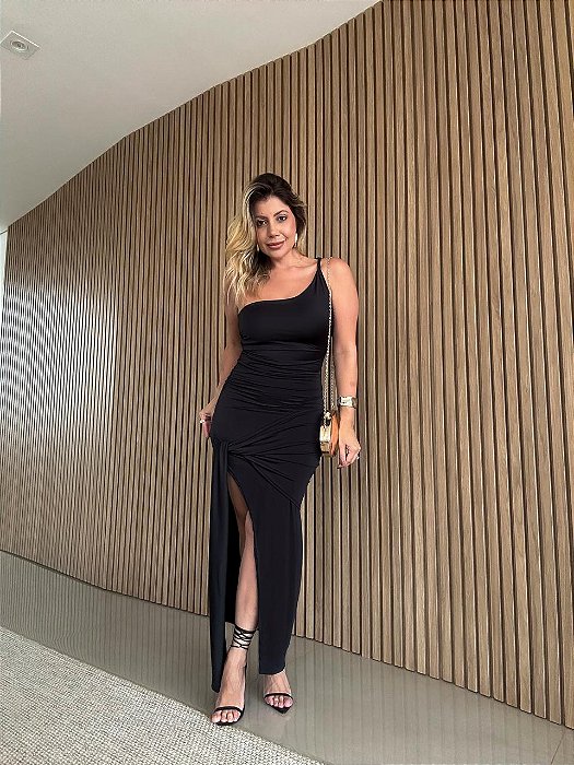 Vestido Midi Nula Manga Maragogi Preto