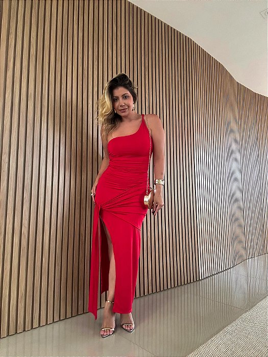 Vestido Midi Nula Manga Maragogi Vermelho