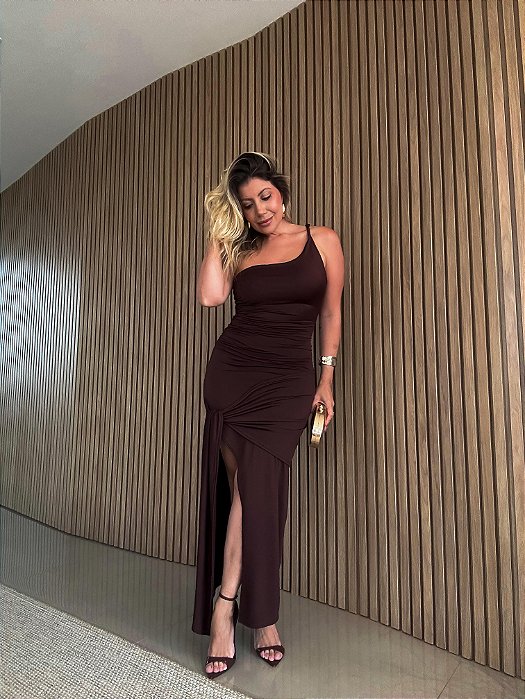 Vestido Midi Nula Manga Maragogi Marrom