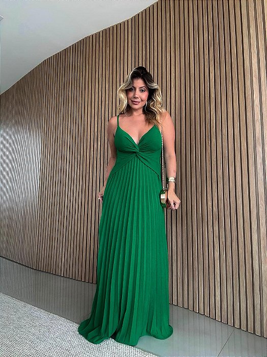 Vestido Longo Plissado Taíba Verde