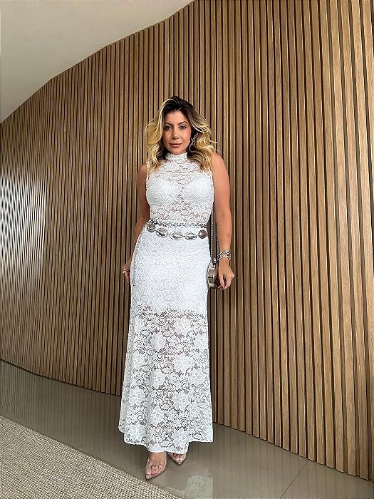 Saia Midi Renda Trancoso Branca