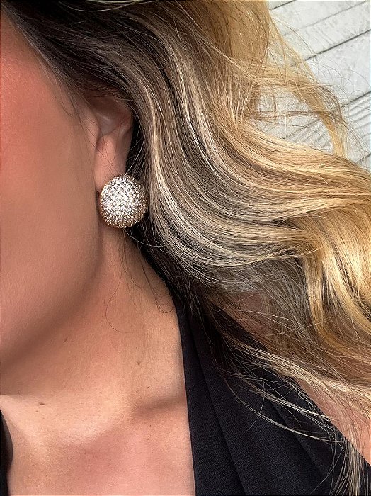 Brinco Arredondado Dourado Pedrinhas