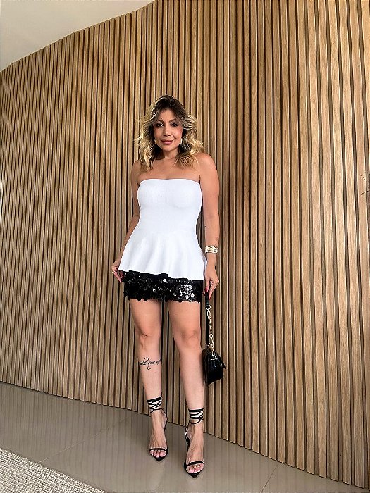 Saia Curta Paetê Balneário Preta