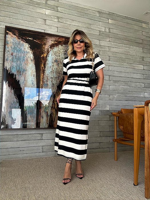 Conjunto Karina Listrado Preto e Branco