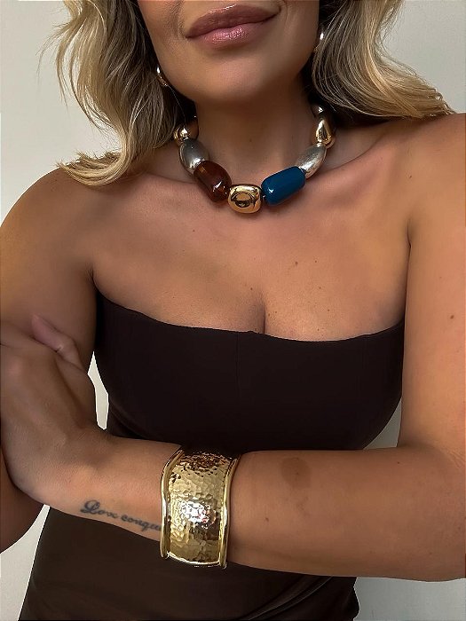 Bracelete Orgânico Texturizado Dourado