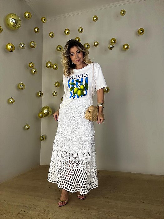 Saia Midi Crochê Ipanema Branca