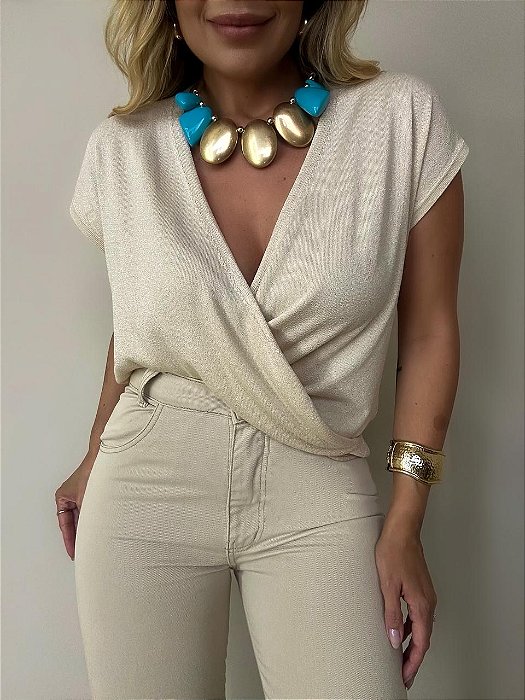 Blusa Lurex Gaby Bege Areia
