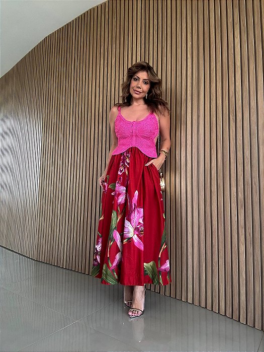 Saia Estampada Floral Orquídea Farm