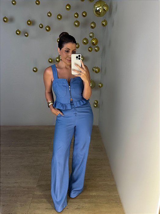 Calça Wide Leg Alfaiataria Búzios Azul