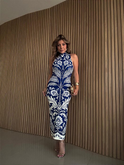 Vestido Midi Estampado Santorini Farm