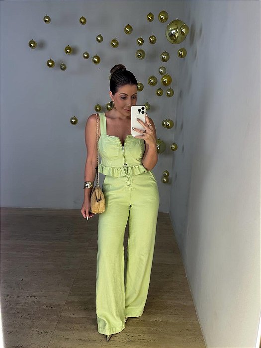 Calça Wide Leg Alfaiataria Búzios Verde