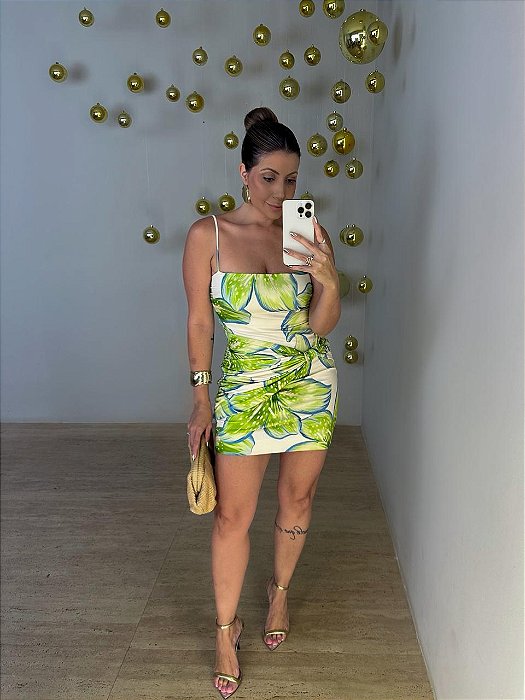 Vestido Curto Estampado Lírio Tropical Farm