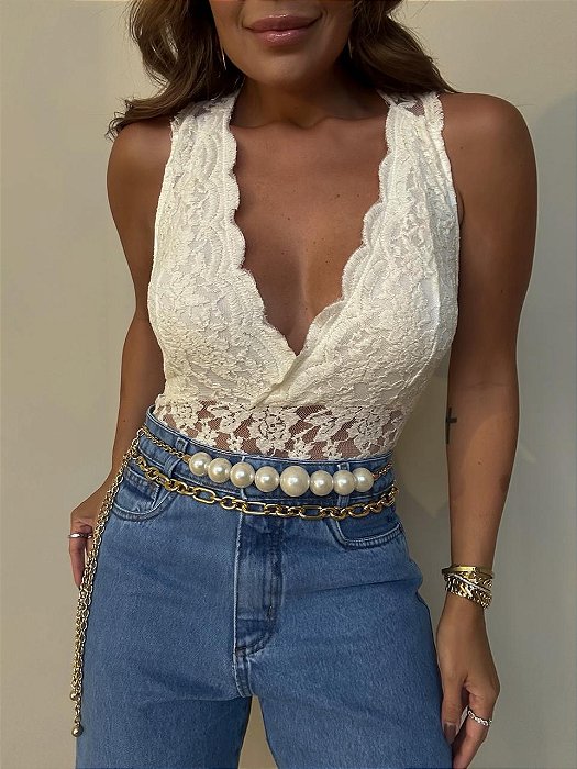 Cinto Corrente Dourado Pérolas