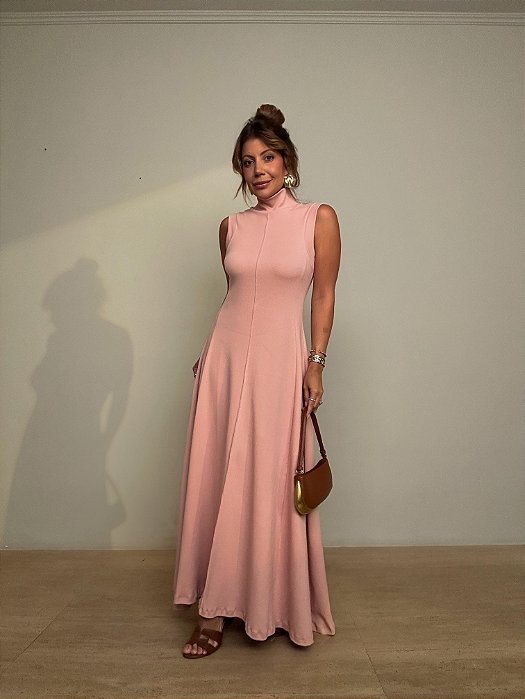 Vestido Midi Alongado Serena Rosa Chá
