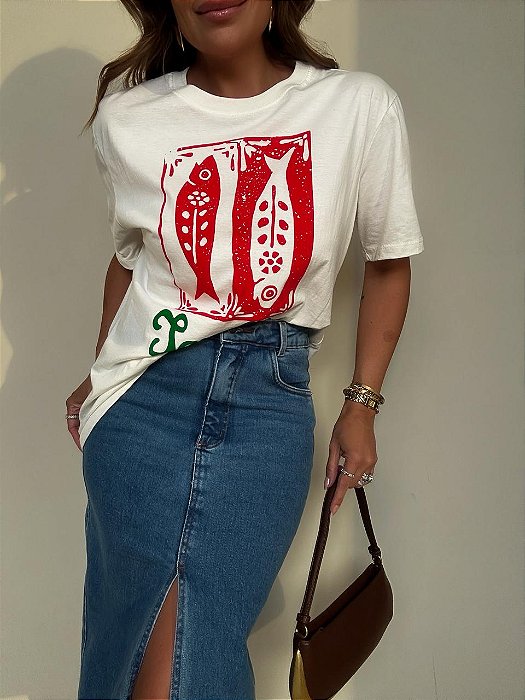T-shirt Off White Sardinha Estampada Aurélia