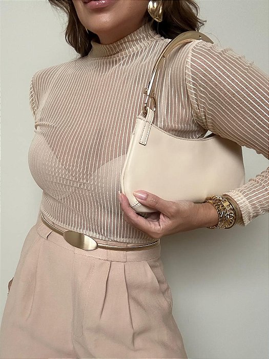 Bolsa Alça Metálica Bege Creme