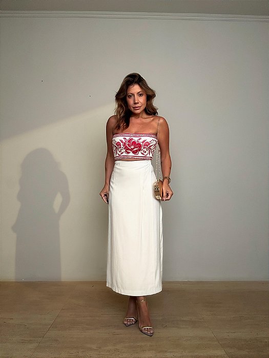 Saia Midi Alfaiataria Marcela Bege Creme