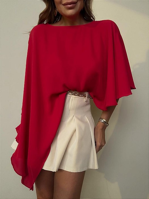 Blusa Capa Assimétrica Marcela Vermelha