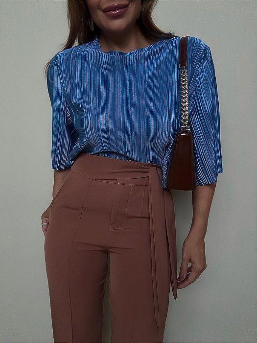 Cropped Plissado Theodora Azul