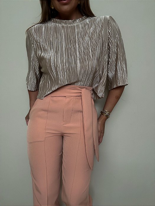 Cropped Plissado Theodora Champanhe