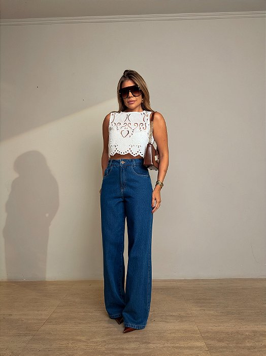 Calça Jeans Wide Leg Reta Isabela