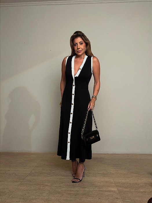 Vestido Midi Modal Lorenza Preto/Branco