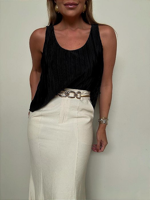 Blusa Plissada Donatella Preta