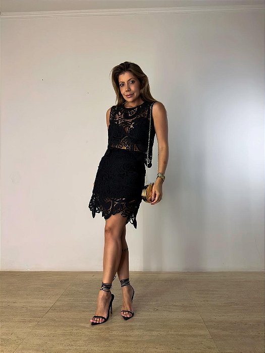 Conjunto Ginevra Renda Guipir Preto
