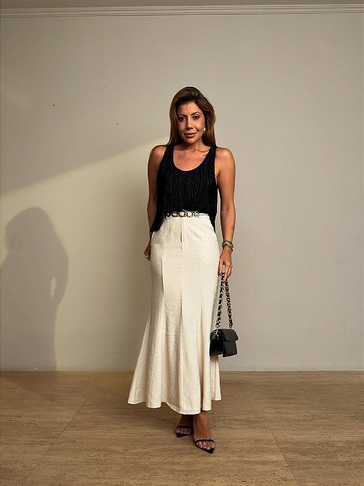 Saia Midi Lorenza Bege Claro