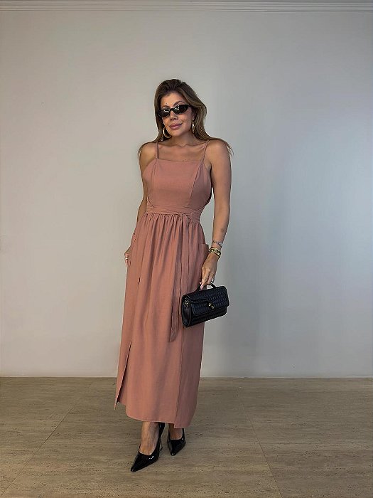 Vestido Midi Transpassado Fiorenza Capuccino