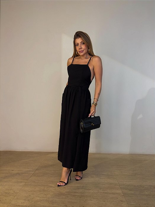 Vestido Midi Transpassado Fiorenza Preto