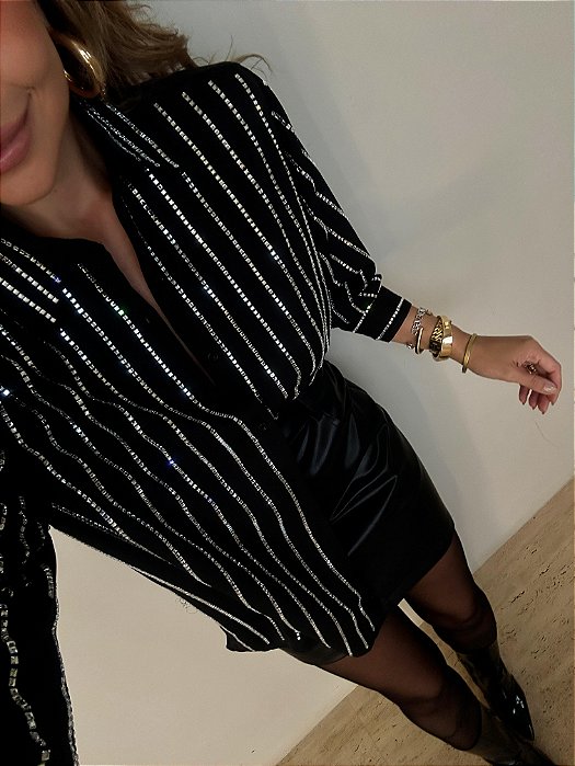 Camisa Brilhos Costanza Preta