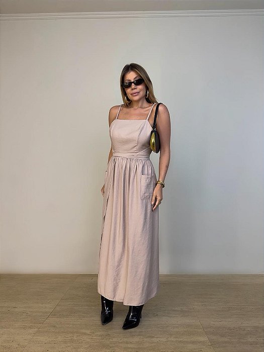 Vestido Midi Transpassado Fiorenza Bege