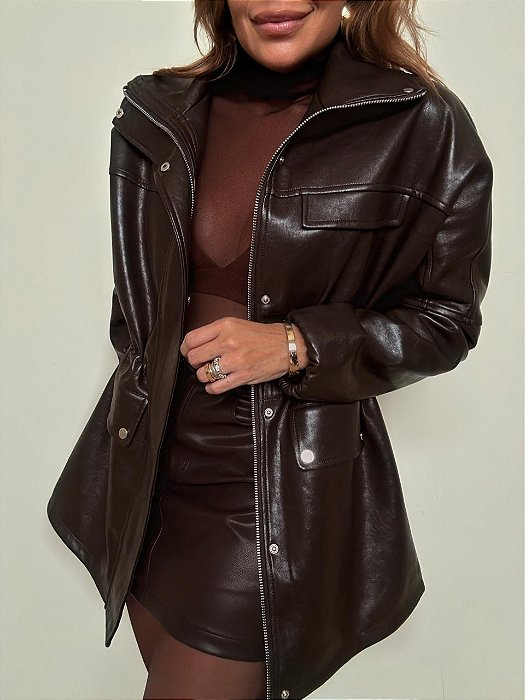 Parka Courino Donatella Marrom Escuro