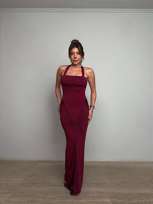 Vestido Longo Ginevra Vermelho Bordô