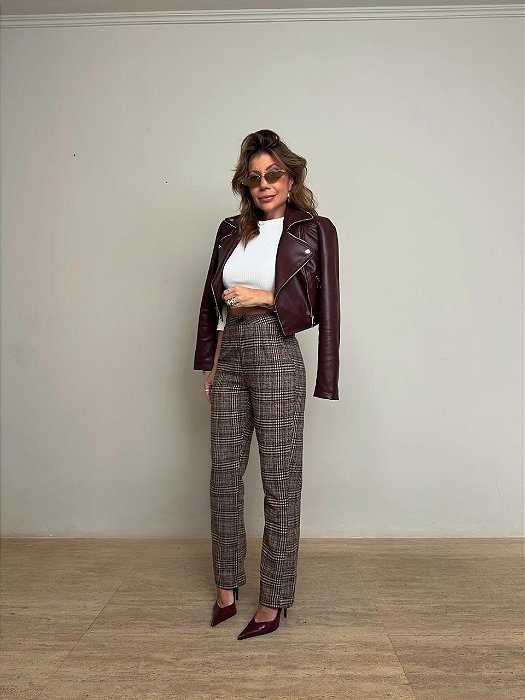 Calça Alfaiataria Xadrez Costanza Marrom (PRÉ-VENDA, ENVIO A PARTIR DO DIA 18/04)