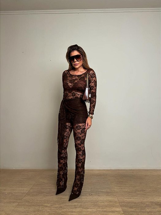 Conjunto Renda Romina Marrom