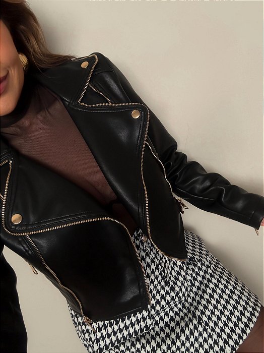Jaqueta Cropped Courino Isabella Preta