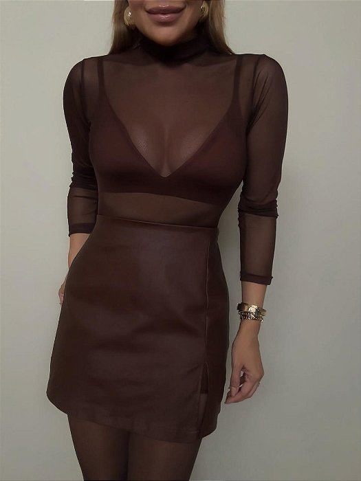 Saia Curta Resinada Marrom