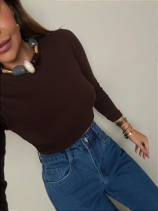 Cropped Canelado Isabella Marrom (PRÉ-VENDA, ENVIO A PARTIR DO DIA 27/04)