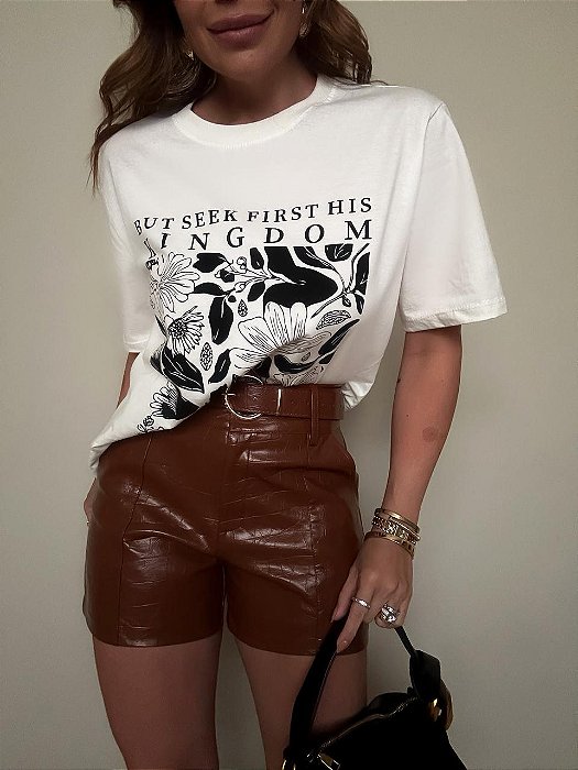 Maxi T-shirt Off White Estampa Preta