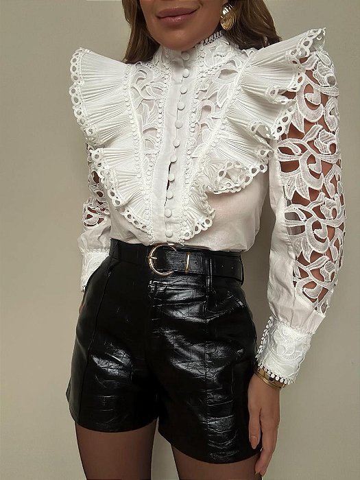 Camisa Renda Guipir Adelaide Branca